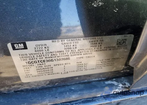 2016 Chevrolet Colorado Lt из США, поврежденный, VIN 1GCGTCE36G1307686